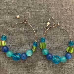 green and blue beaded hood earrings